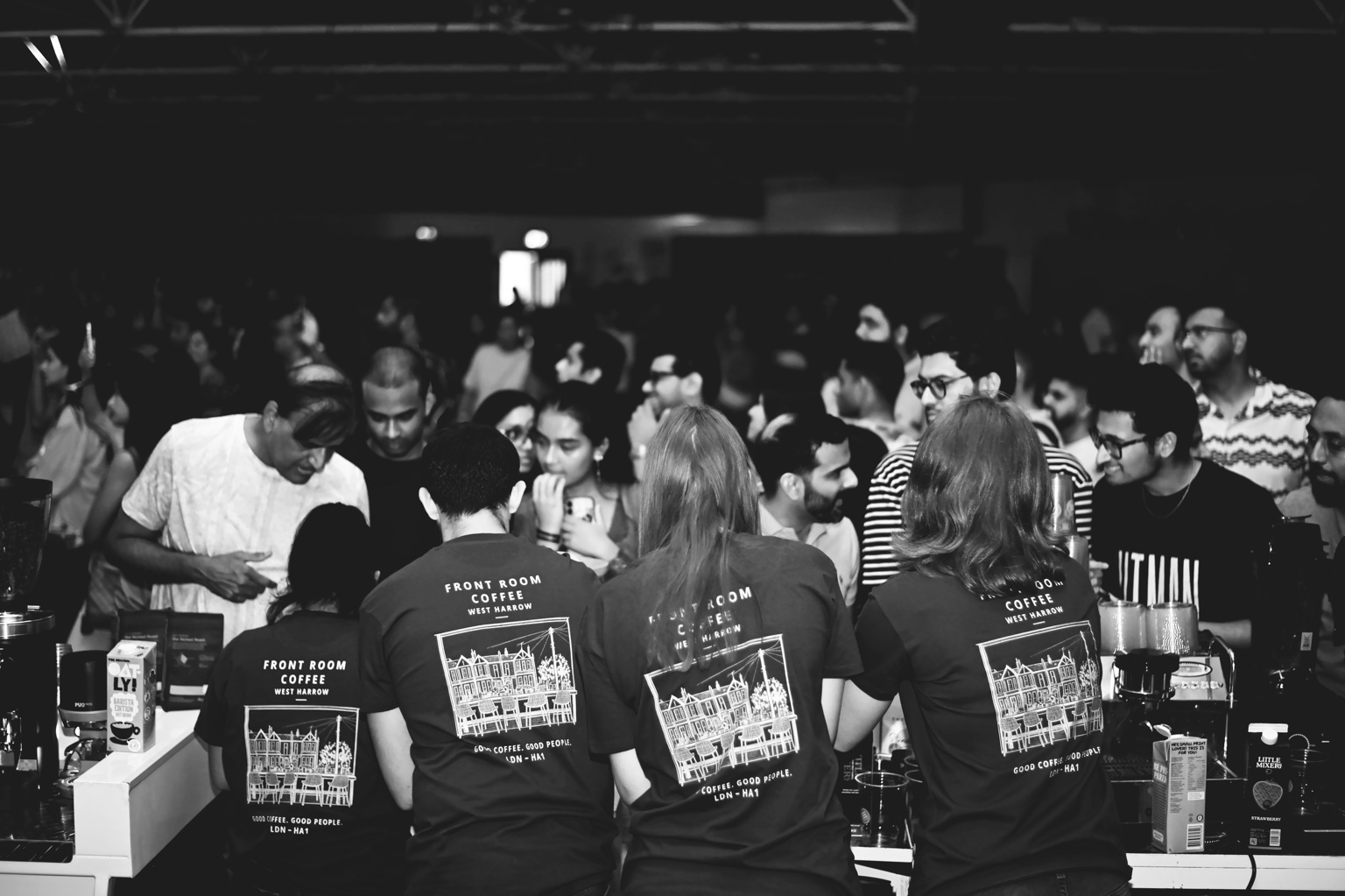 Front Room Coffee team serving a crowded event